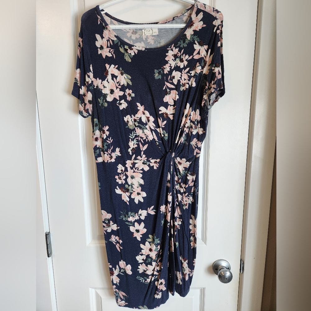 Navy Floral Knot-Front Dress